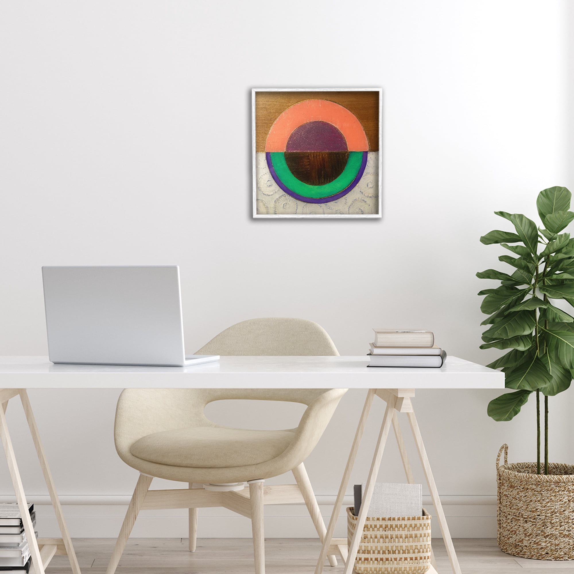 Stupell Industries Horizontal Split Circle White Framed Giclee Art, design by Matthew Finger