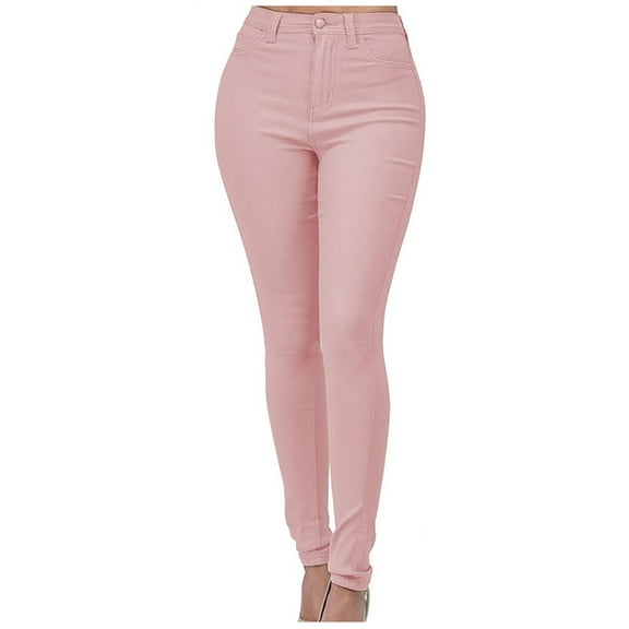 Odeerbi Clearance Pants for Women Full Length Pants Elastic Pants Middle Waist Cotton Bottomed Multicolor Slim Fit Temperament Zipper Pants Pink Refer to Size Chart In Description