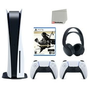 Sony Playstation 5 Disc Version Console with Extra White Controller, Black PULSE 3D Headset and Ghost of Tsushima Director's Cut Bundle with Cleaning Cloth