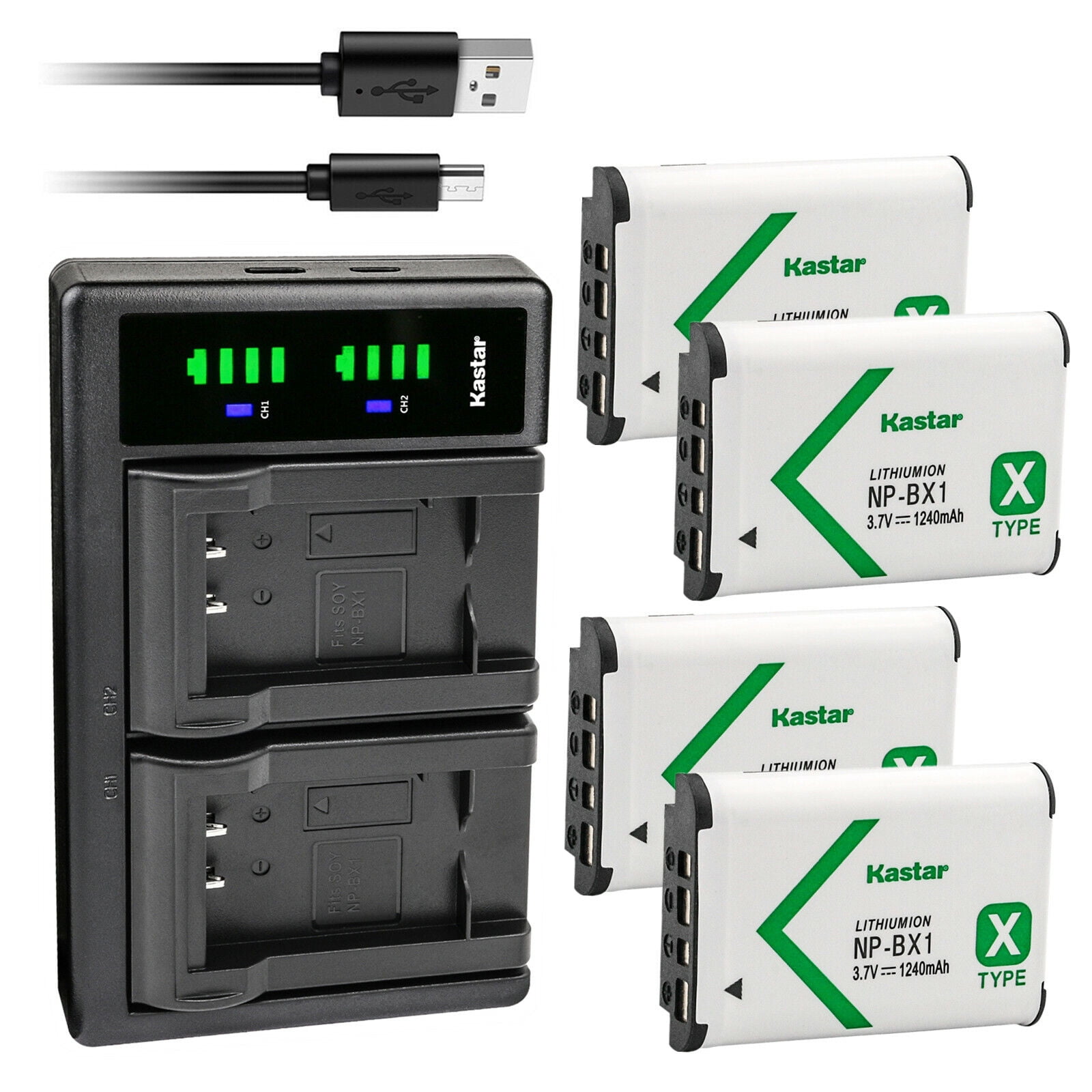 Kastar 4-Pack NPBX1 Battery and LTD2 USB Charger Replacement for Sony ZV-1 Vlogging Camera, ZV-1F Vlogging Camera, Sony ZV-1 II Digital Camera, Hasselblad Stellar Special Edition Digital Camera