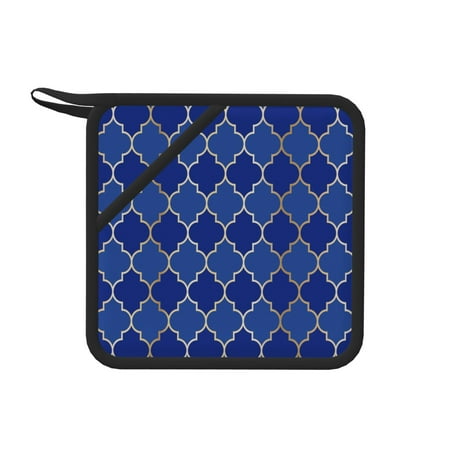 

1 Pc Silicone Anti-Hot Hot Pads Oven Mitts Heat Resistant Pot Holders With Pockets Non Slip Oven Glove Potholder For Kitchen Cooking Bbq Baking 7.1in Blue Gold Grid Lantern Shapes