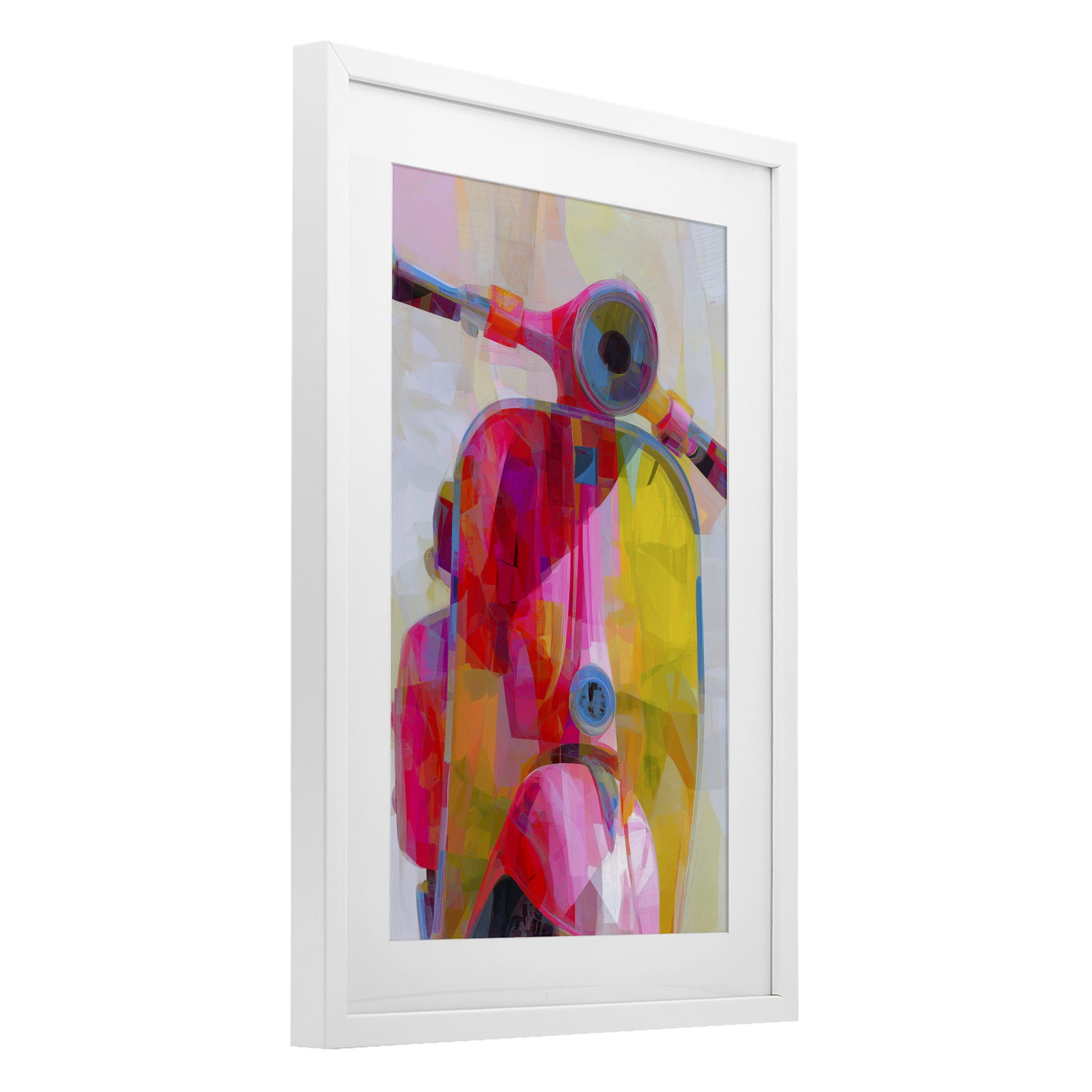 Stupell Industries Vespa in Pink & Yellow White Framed Print Under Glass, design by Chromatic Storm Studio