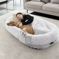 thumbnail image 2 of Pefilos 68" Large Plush Dog Sofa with Soft Blanket and Plump Pillow, Stylish Washable Fluffy Human Dog Bed Pet Couch Furniture, Gray, 2 of 8