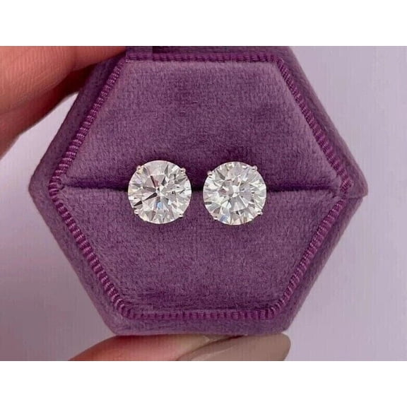 Women's 2Ct Round Cut Diamond Solitaire Stud Earrings 14K White Gold Plated