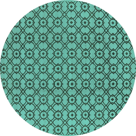 Ahgly Company Indoor Round Oriental Turquoise Blue Industrial Area Rugs, 6' Round