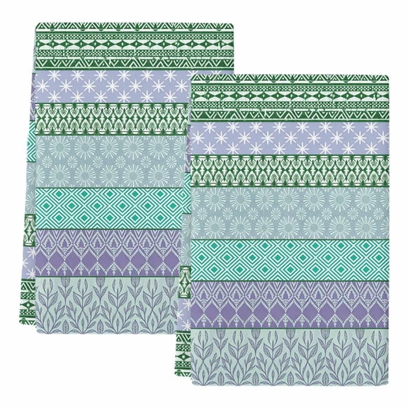 Dish Towels, Turquoise Bohemian Absorbent Kitchen Towels 2 PCS, Boho Style Floral Leaves Geometric Microfiber Hand Towels Dish Cloths Tea Towels for Home Bathroom Cleaning Drying,18X28-Inch,