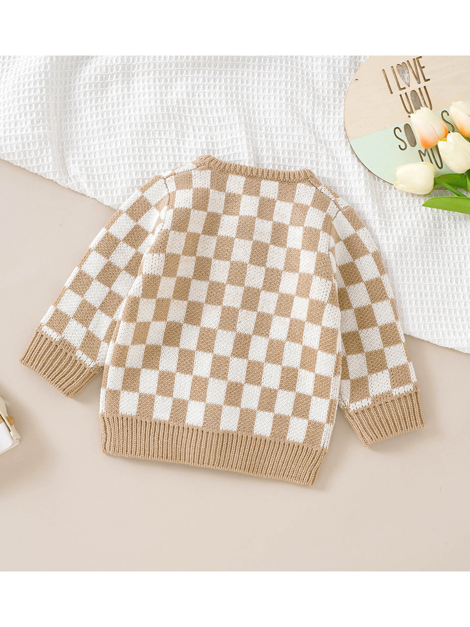 Bagilaanoe Newborn Baby Boy Girl Knit Cardigan Long Sleeve Sweater  Checkerboard Pattern Knitwear Coat 3M 6M 9M 12M 18M Fall Casual Tops  Outwear 