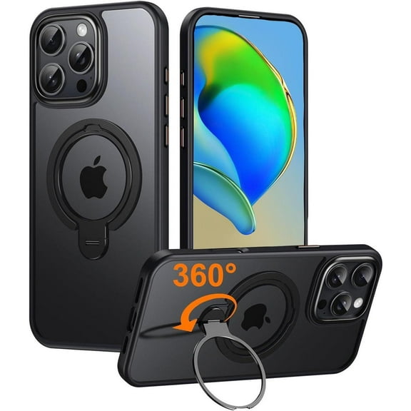 Dual 360° Spin Magnetic Stand & Magnetic Ring for iPhone 16 Pro Max Case [Compatible with MagSafe] [Dual Embeded Ring & Stand] [16FT Military Protection] Case for iPhone 16 Pro Max 6.9" Blue