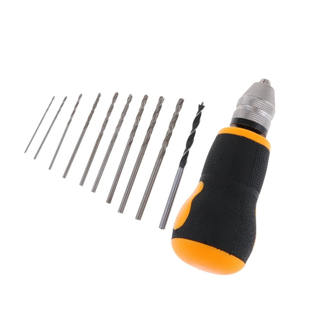 DOLITY Micro Mini Portable Small Hand Drill + 10pcs Twist Drill Bits Tool 0.8-3.0mm