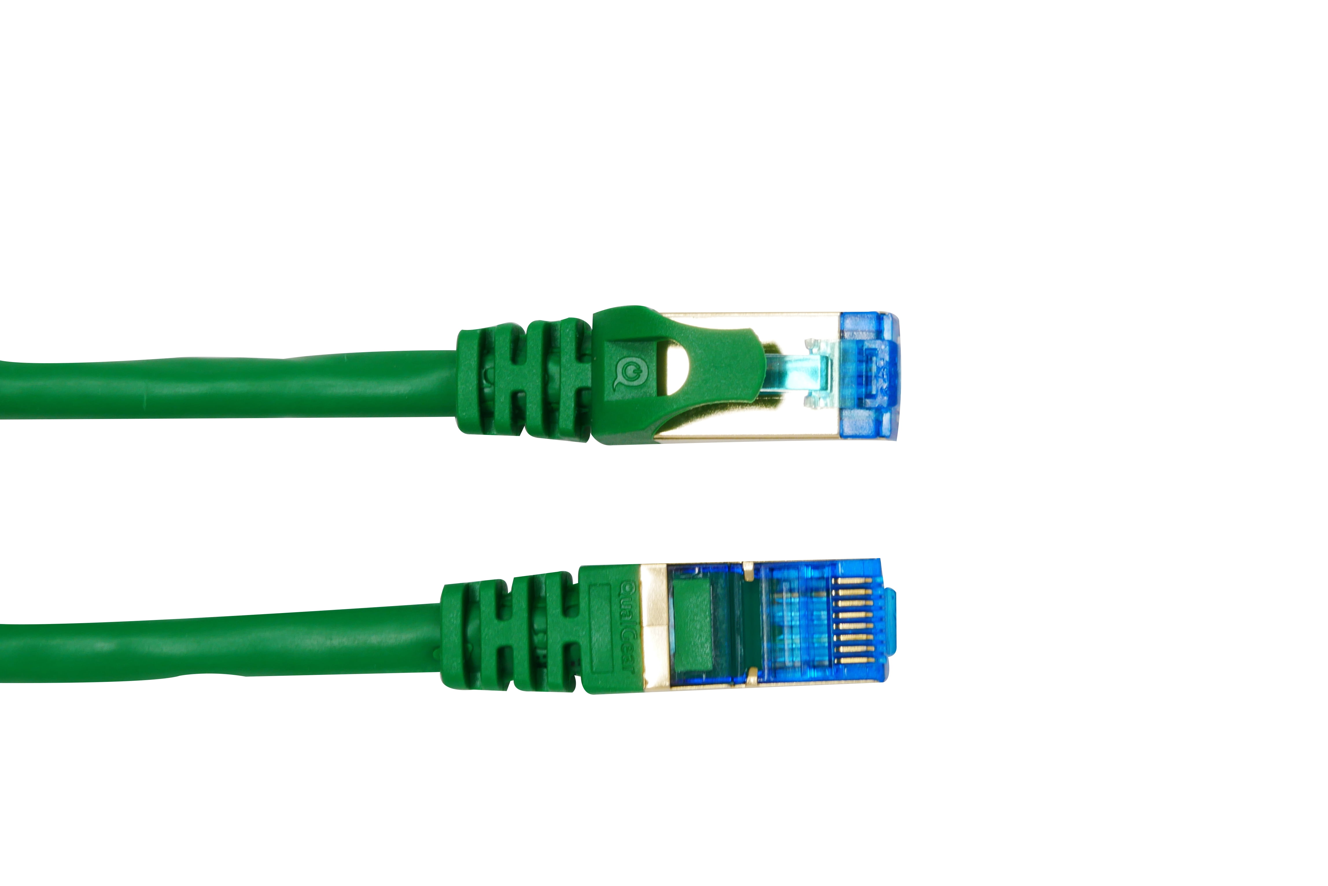 QualGear RJ45 Cat 7 Ethernet Patch Cable, 10Gpbs High-Speed Cable, 600MHz, Triple-Shielded, Round, 10 Feet, Green