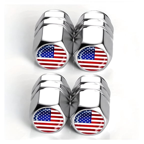 MELIVO Hexagonal Aluminum American Flag Tire Valve Caps - Dustproof, Universal Fit, Patriotic Car Accessory
