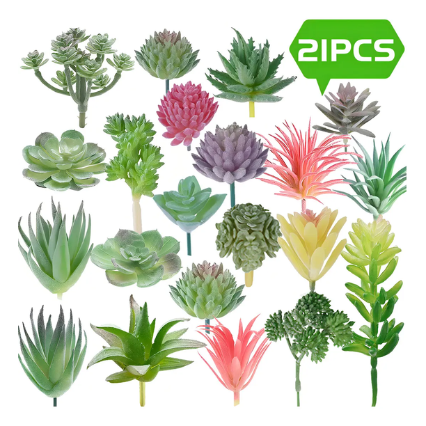 Plantas Artificiales Flores Suculentas 21 Pcs Decoración Planta Artificial Plantas Artificiales Xtellar verde
