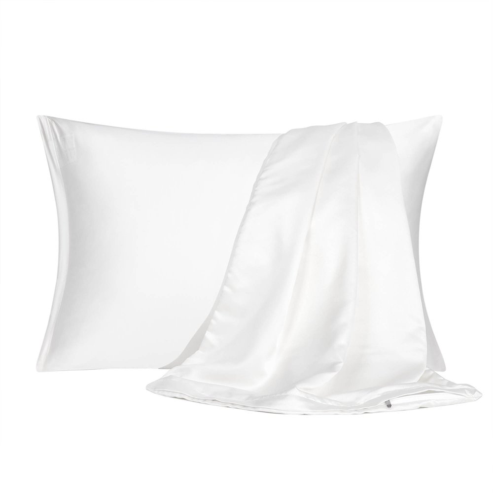 Satin Pillowcase with Zipper Queen Size Set of 2 Silky Sateen Pillow