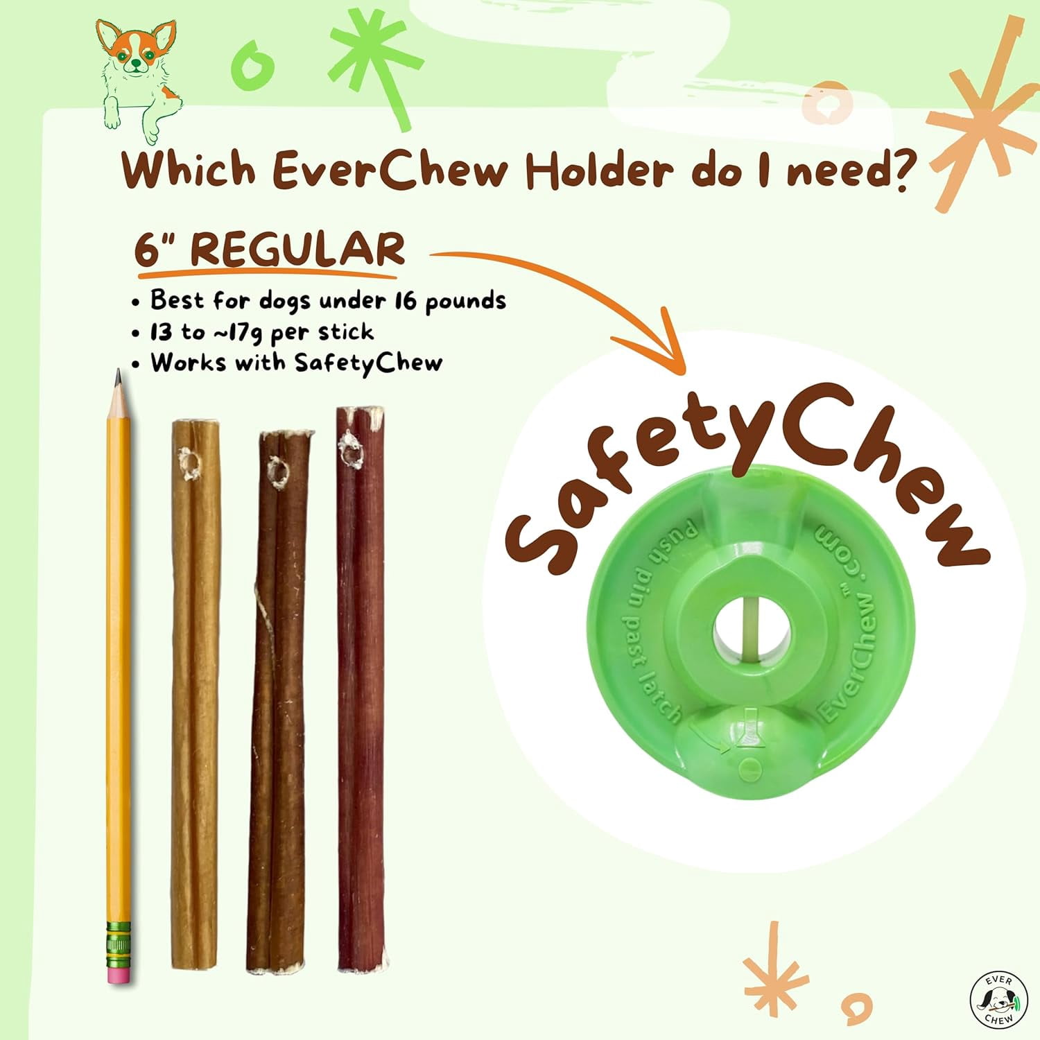 Pre-Drilled Bully Sticks 10 Pack Value - Regular 6" Low-Odor Refills for Small Dogs SafetyChew Holder | Prevents Choking Under 16 lbs Grass-Fed