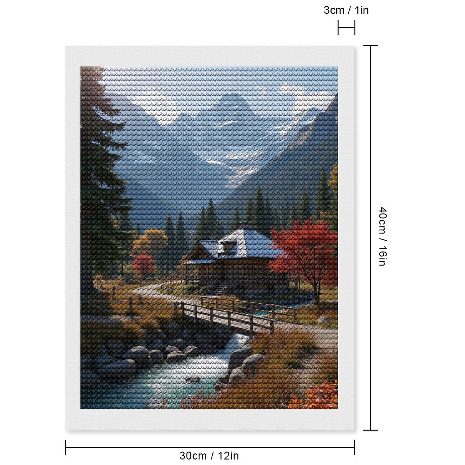 Diamond Art Kits for Adults, Mountain Cabin Autumn Stream Scene 5D Diamond Painting Kits for Adults Beginners, DIY Full Drill Diamond Painting, Gem Art and Crafts 12x16