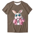 thumbnail image 2 of Cavosen Happy Easter Womens Tops Casual Short Sleeve Summer Bunny Print Pullover Shirts Round Neck Holiday Blouse Vacation Festival Tee Shirts Loose Dressy T Shirts Brown S, 2 of 4