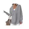 thumbnail image 3 of Women'S Long Sleeve Quarter Zip Pullover Sweater Casual Loose V Neck Collared Ribbed Knit Tops Light Gray M, 3 of 6