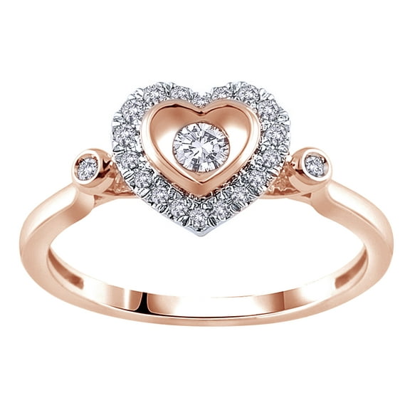 AFFY White Natural Diamond Frame Heart Promise Ring in 10k Rose Gold