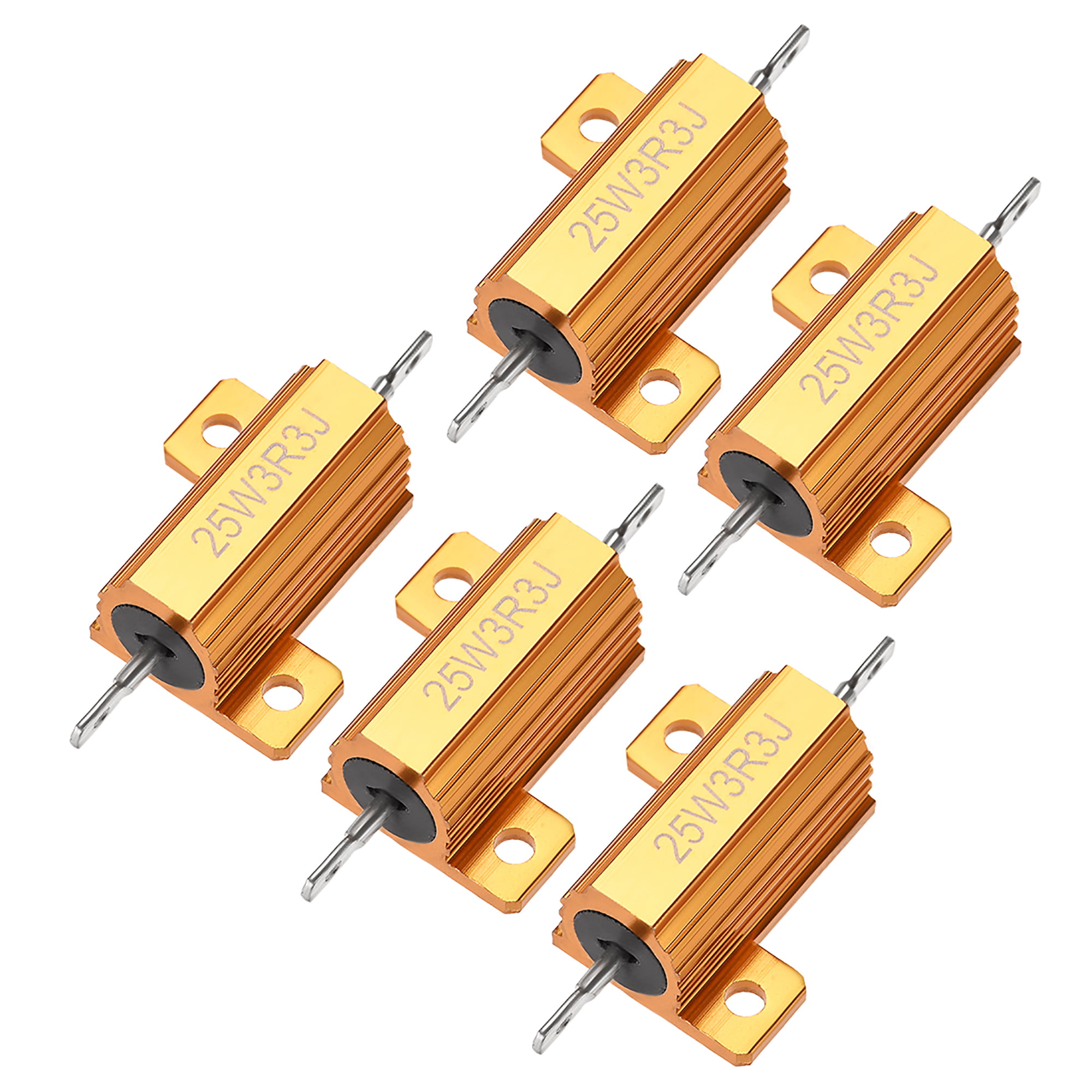 sourcing map 25W 0.1 Ohm 5% Aluminum Housing Resistor Screw Tap Chassis Mounted Aluminum Case Wirewound Resistor Load Resistors Green 2 pcs