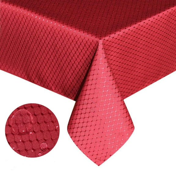 Tektrum 70 X 70 inch 70"X70" Square Elegant Waffle Weave Check Jacquard Tablecloth Table Cover - Waterproof/Stain Resistant/Spill Proof/Wrinkle Free - Great for Dinner, Parties (Wine Red)