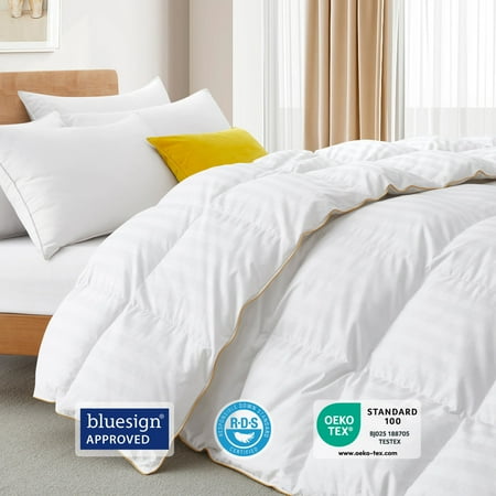 Peace Nest Ultra-Soft Lightweight White Goose Down and Feather Fiber Comforter - No Noise and Breathable for a Great Night's Sleep, Full/Queen