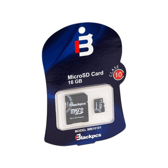 Memoria Blackpcs microSDHC de 16 GB, clase 10, incluye adaptador SD. Blackpcs MM10101-16