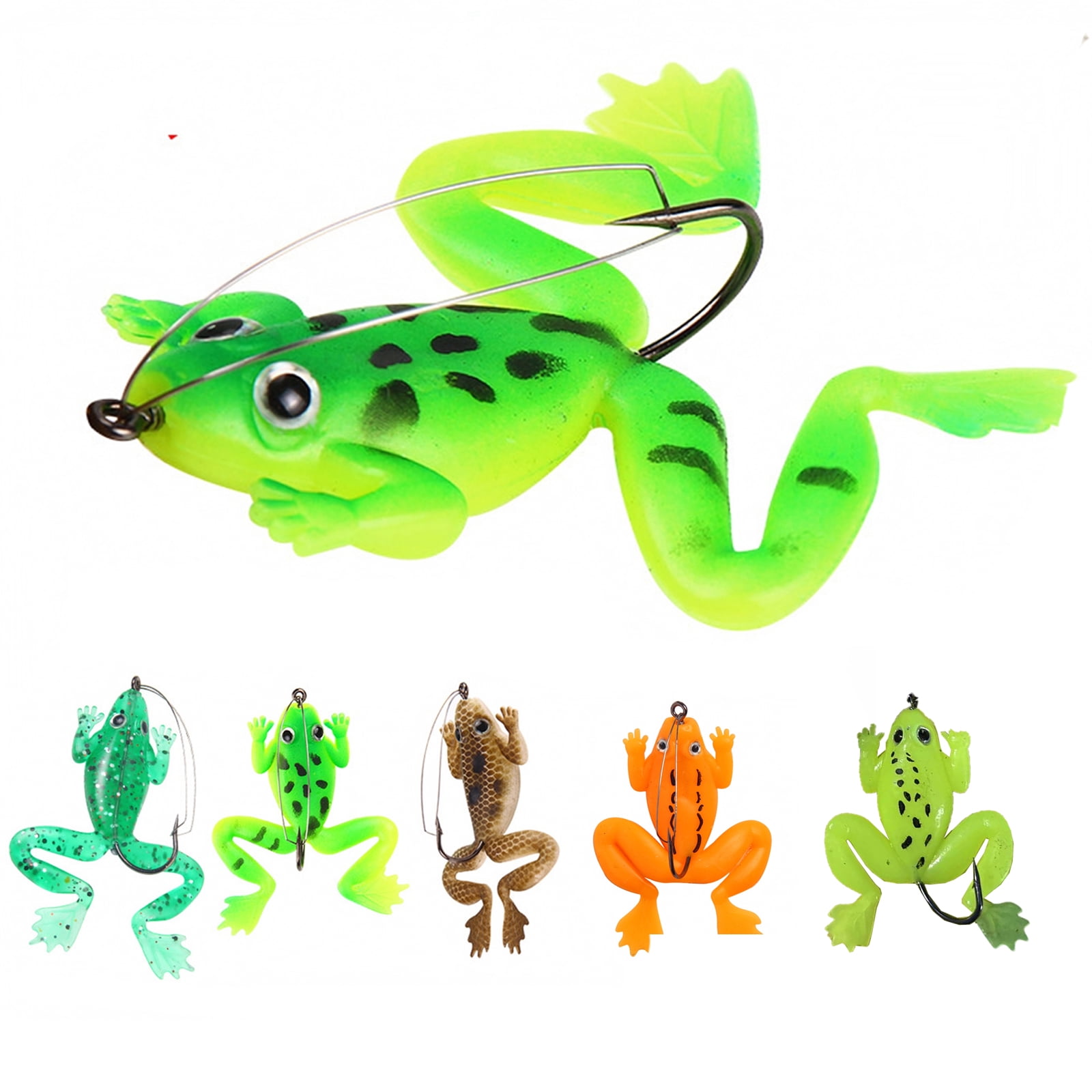 Generic Topwater Frog Lures for Bass Fishing Collapsible Soft Body Single Hook Wire Weed Guard for Freshwater Heavy Cover 2.36 Inch 0.18 oz