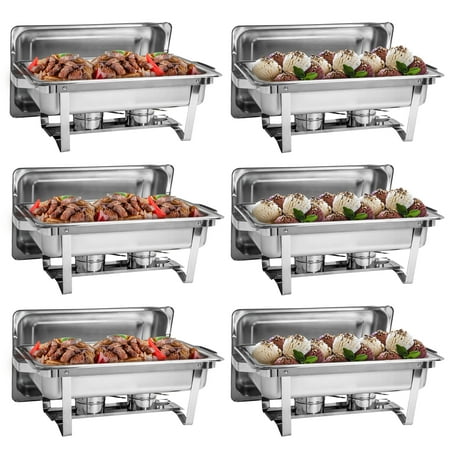 

Queenmail 6 Packs Upgraded 8 Qt/9L Stainless Steel Rectangular Chafing Dishes Sets with Alcohol Furnace for Catering Buffet Warmer Set with Folding Frame Silver