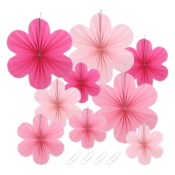 Party Hanging Paper Flowers Fans, Round Pattern Paper Garland Set, Party Hanging Decoration for Birthday Wedding Graduation Events Accessories, Rose Red/Pink/Light Pink