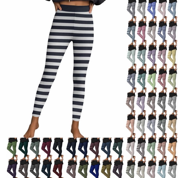 Amkhujs Sizes S-XXXL Full Length Pants Leggings Women's Halloween Striped Print Sports Fitness Solid Colored Casual Tight Fitting Peach Hip Yoga Stretch, Gifts for Friend, Black
