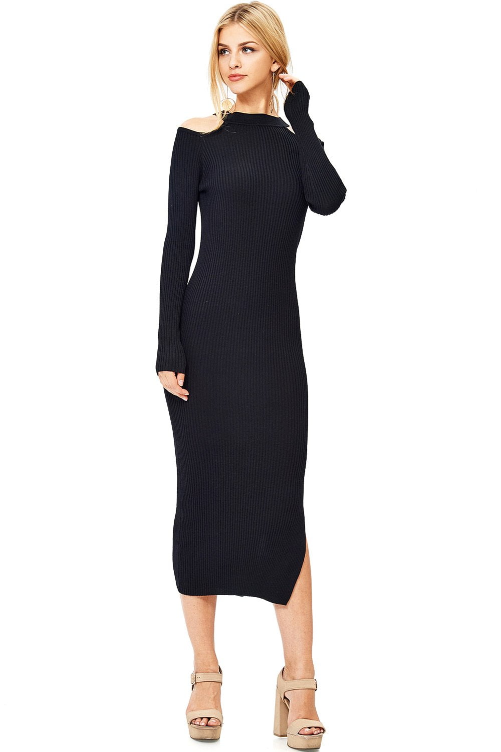 fitted long sleeve midi dress