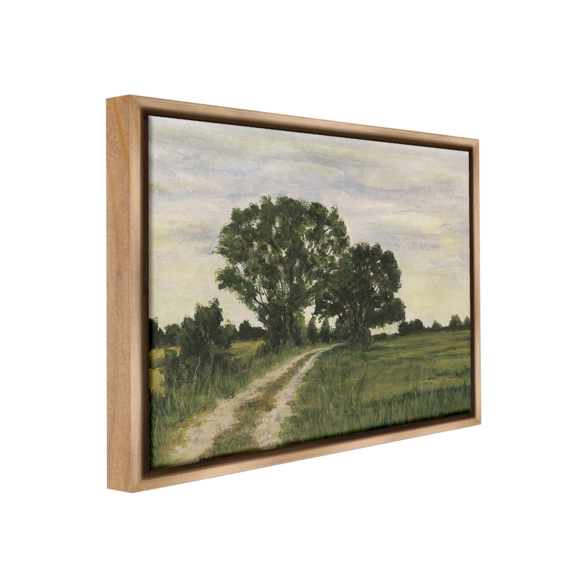 Stupell Industries Trees on Country Road Landscape Painting Brown Floater Framed Canvas Art Print Wall Art, 21 x 17