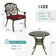 thumbnail image 5 of MEETWARM 3 Piece Patio Bistro Set, Outdoor All-Weather Cast Aluminum Dining Furniture Set Includes 2 Cushioned Chairs and a 31” Round Table with Umbrella Hole for Garden Deck, Chili Red, 5 of 7
