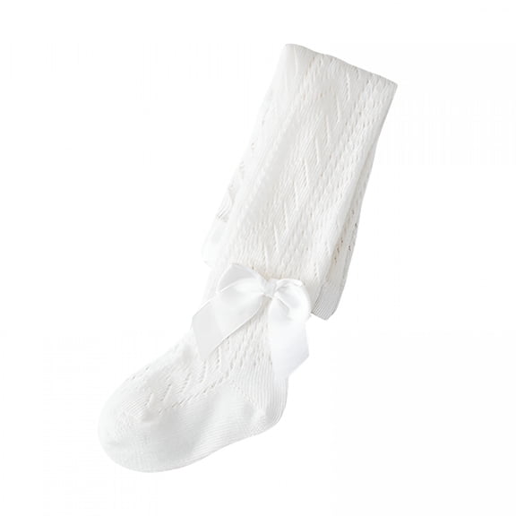 TELOLY Baby Girls Tights Cable Knit Seamless Leggings with Bow Toddler Girl Cotton Warm Pantyhose White Stockings for Toddler Girls