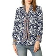 thumbnail image 3 of MODA NOVA Junior's Casual Boho Floral Printed V Neck Pussy Bow Blouse Blue S, 3 of 6
