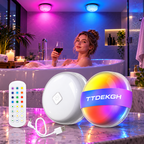 2-Pack Shower Light Waterproof Lamp Sunset for Inside Bathroom Wireless Rechargeable Ceiling with Remote LED Decor Mood Battery Operated Stick