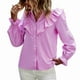 thumbnail image 1 of Camisa de mujer con botones de una sola fila, cuello vuelto, manga larga acampanada, blusa de rayas empalmada con volantes, 1 of 7
