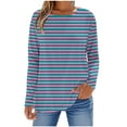 thumbnail image 2 of Aueoeo Womens Basic Stripe Shirts Classic Long Sleeve Round Neck Tee Solid Color Fall Tops Outfits Clothes for Ladies, 2 of 5