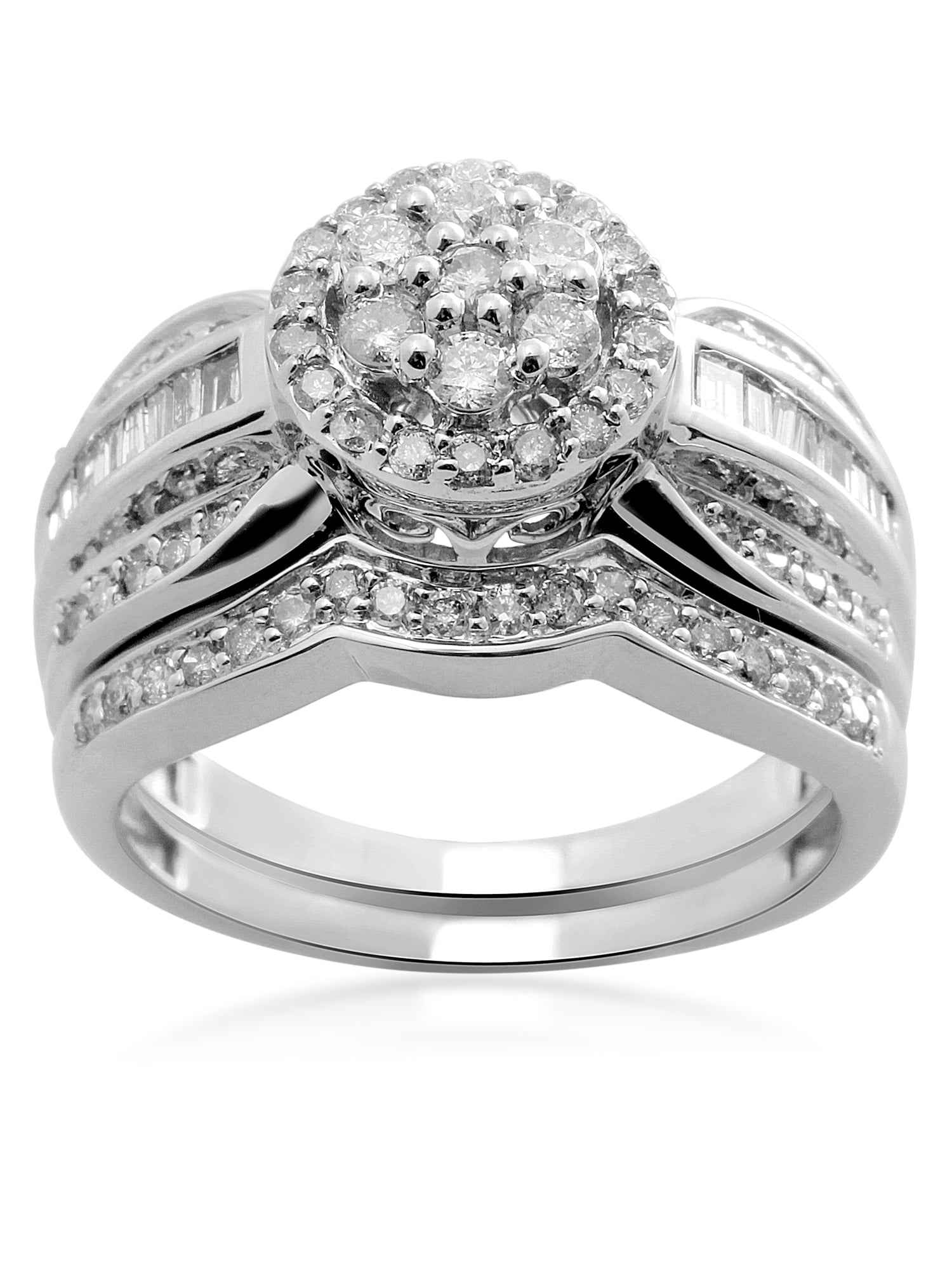 1 Carat T.W. Baguette- and Round-Cut Diamond 10kt White Gold Bridal Set ...