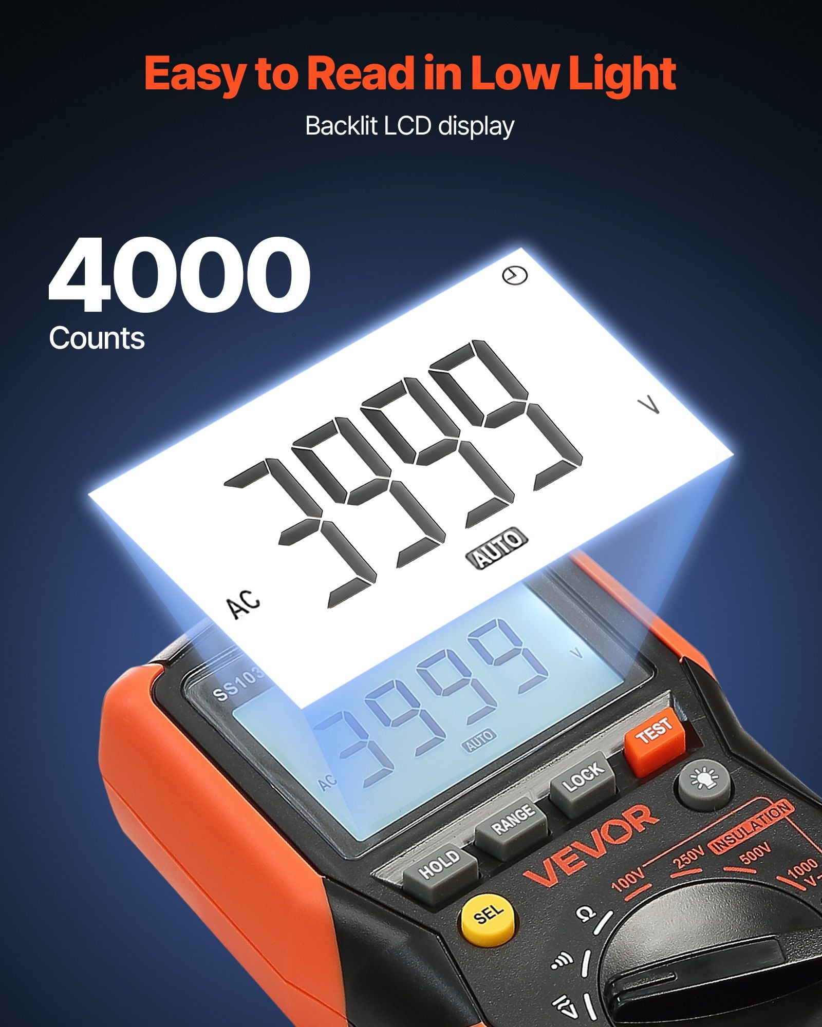 4000 Count Digital Multimeter AC/DC Voltage Tester, Auto Manual Range Voltmeter