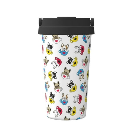 

Pofeuu French Bulldog With Coffee Cup Print Coffee Mug Iced Coffee Tumbler Cup Double Wall Vacuum Leak-Proof Thermos Mug CoffeeThermos Travel Mug
