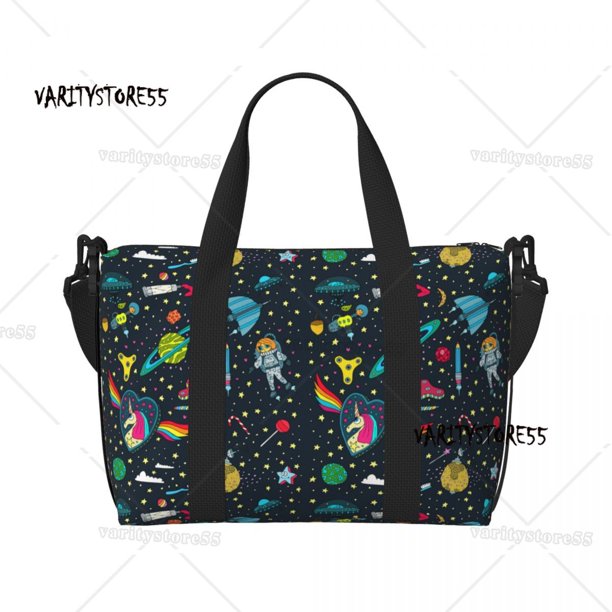 Bolsa de playa personalizada con diseño de universo espacial, sol y planeta para mujer, extrade, para gimnasio, equipaje de mano, astronauta, nave espacial, bolsas de compras de viaje