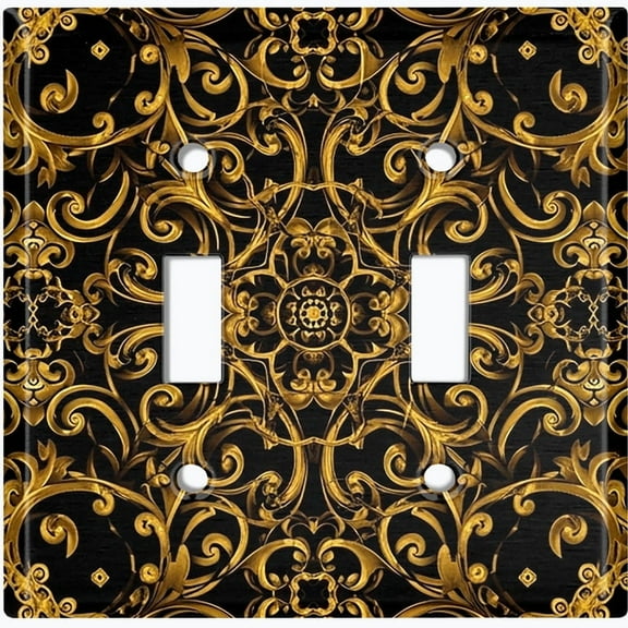 Metal Light Switch Wall Plate Outlet Cover (Printed Image of Luxurious Gold Pattern - Double Toggle)