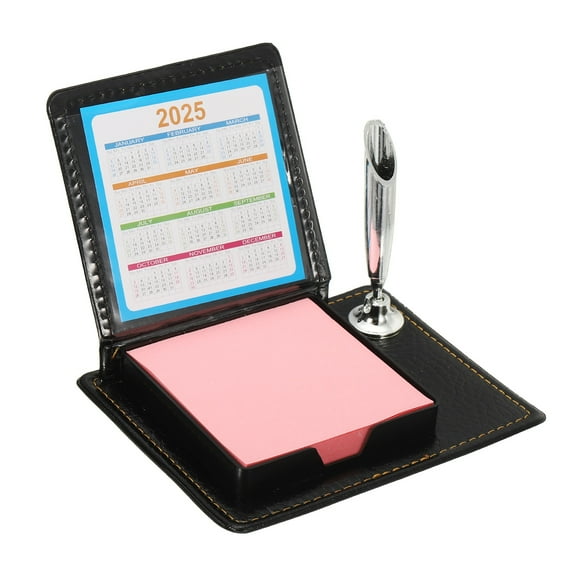 1pcs Leather Sticky Notes Holder with Pen Holder, Post Notes Holder Storage Box Desktop Mini Case Business Card Holder Memo Pad Organizer for Desk Home Office Gift,Pink