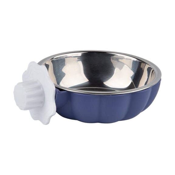 OCCOA Stainless Hanging Pet Bowl for Crate Cage Feeder, Adjustable Hook On Water Food Bowl for Dogs Cats, Spatter Proof Removable Easy Clean, Blue