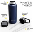 thumbnail image 3 of BluePeak Double Wall Insulated Stainless Steel Water Bottle With Straw - 40 Oz Wide Mouth Flask Thermos With Handle & Extra Lid, Keeps Drink Cold Or Hot For Sports, Hiking, Workout (Navy), 3 of 8