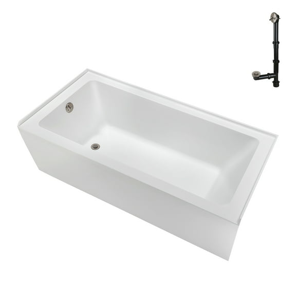 Streamline NAL-5360-BNK 66 in. x 32 in. Acrylic Left-Hand Drain Alcove Bathtub in Glossy White With External Drain in Brushed Nickel