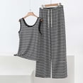 thumbnail image 2 of Women's Lounge Sets Plis Size Fashion Striped Sleeveless Shirts and Dressy Wide Leg Pants 2 Piece Summer Outfits, 2 of 5
