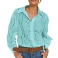 thumbnail image 2 of Ounisa Womens Blouses V Neck Eyelet Lapel Tops Sheer Long Sleeve Shirts Embroidered Blouses 2025 Fashion, 2 of 8