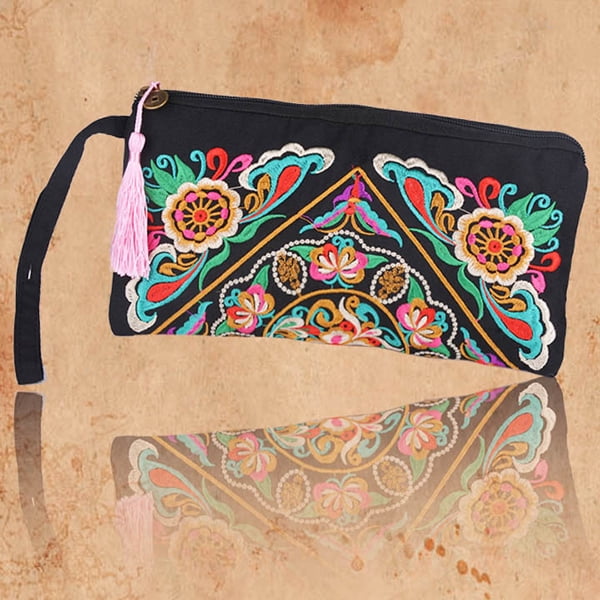 Women Ethnic Handmade Embroidered Wristlet Clutch Bag Vintage Purse Wallet Q 